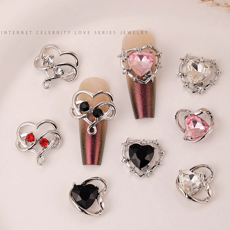 

10PC Retro Alloy Nail Art Love Heart Rhinestone Charms Jewelry Accessories Parts For Nails Decoration Manicure Supplies Material