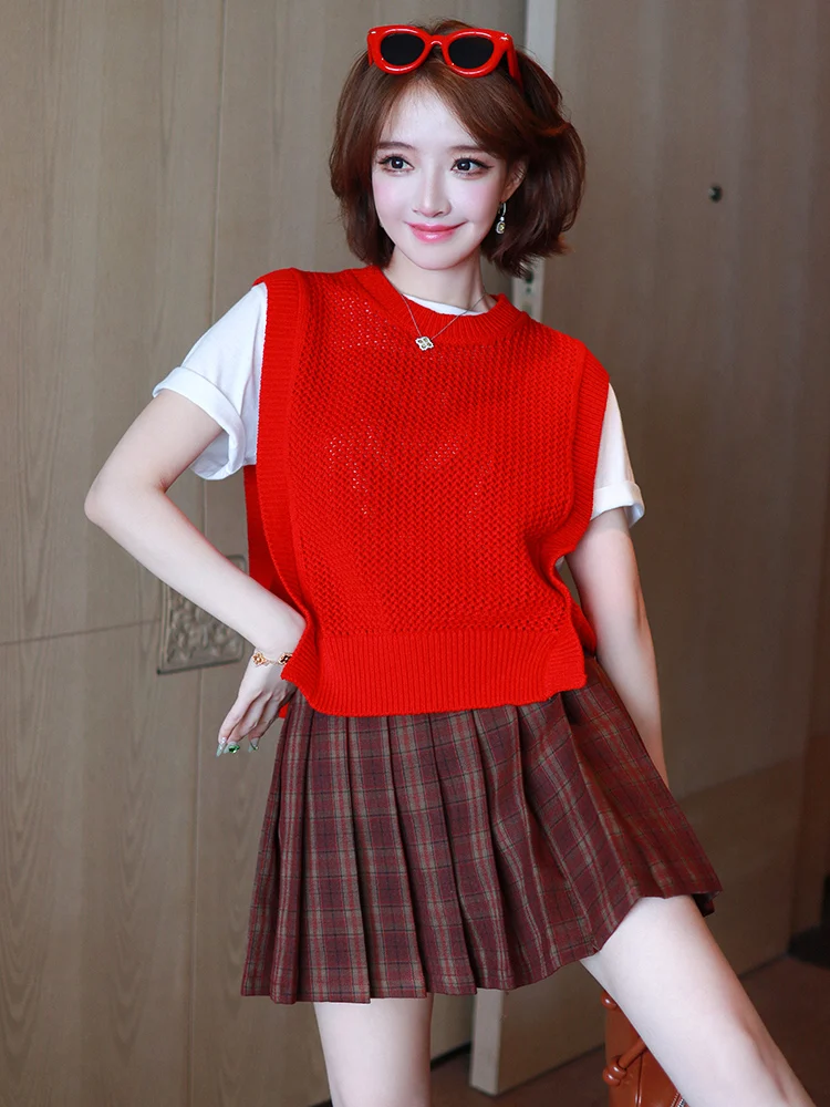 

Парижский красный ажурный круглый вязаный жилет Ne Svel многослойный женский модный хлопковый цветной жилет для поездок на работу