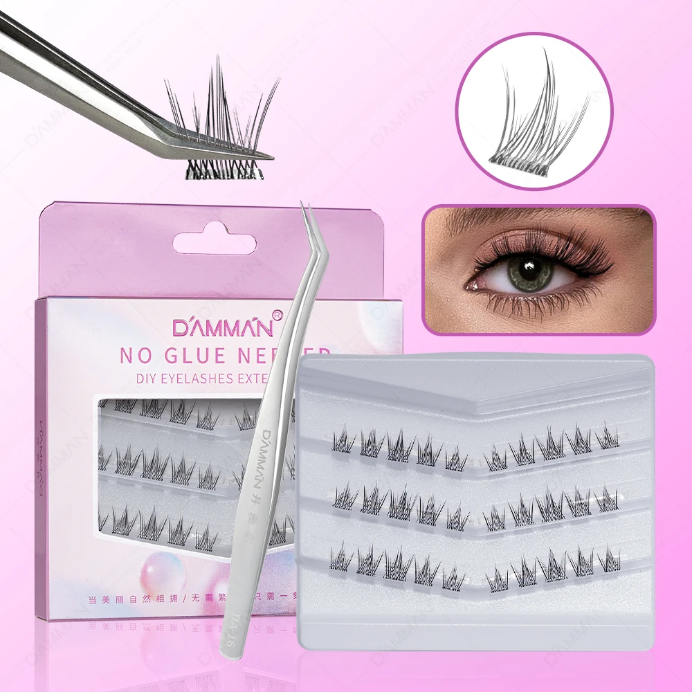 DAMMAN-Extensions de Cils Auto-Adhésifs, Boucles D, Grappes de Cils sans Colle, Individuelles, Bricolage, avec Pince à Épiler, 30 Pièces