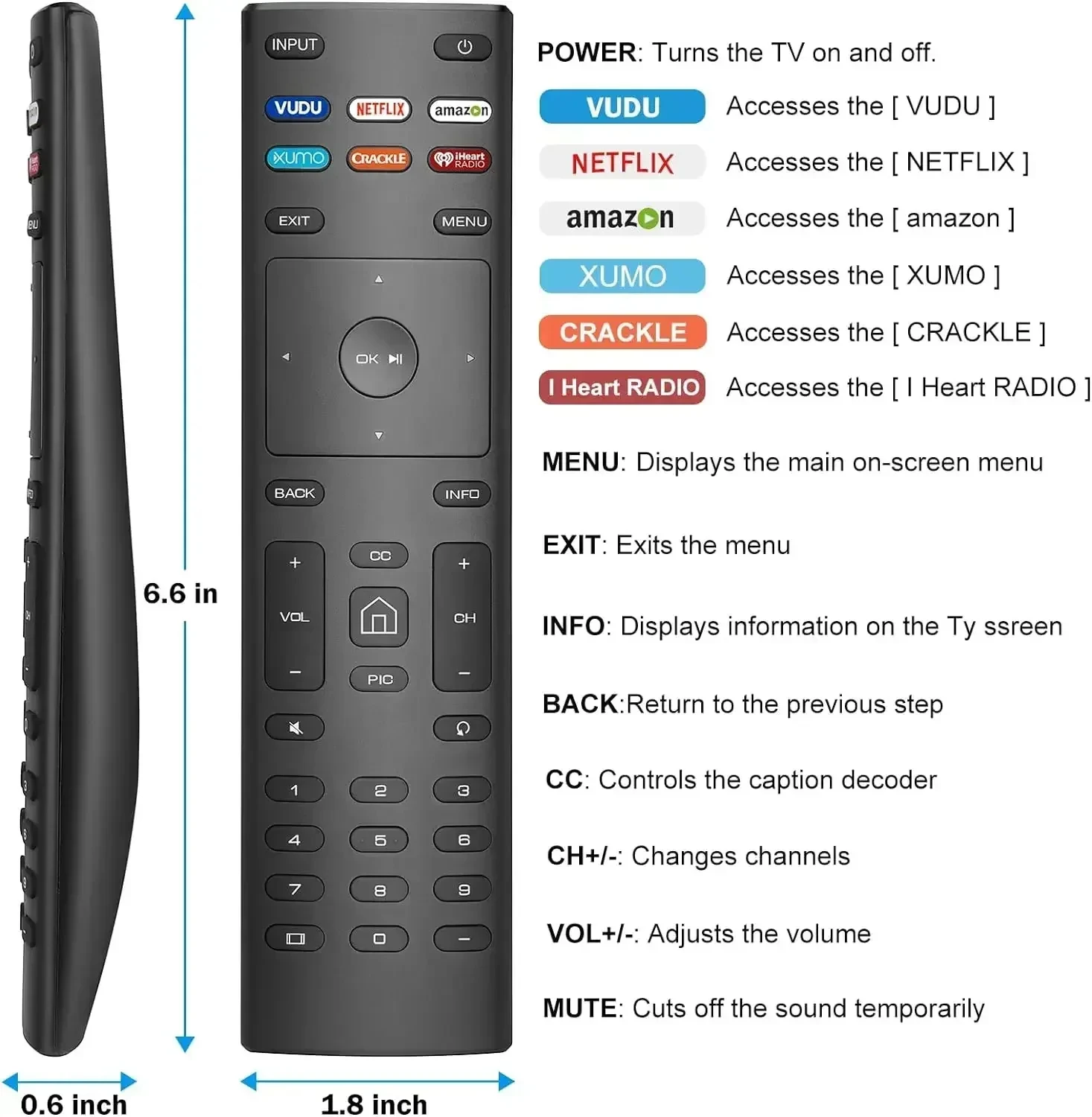 Universal Remote Control XRT136 for VIZIO TV with VUDU NETFLIX Amazon XUMO CRACKLE iHeart App for D24hnE1 D24hG9 D50xG9 V505G9