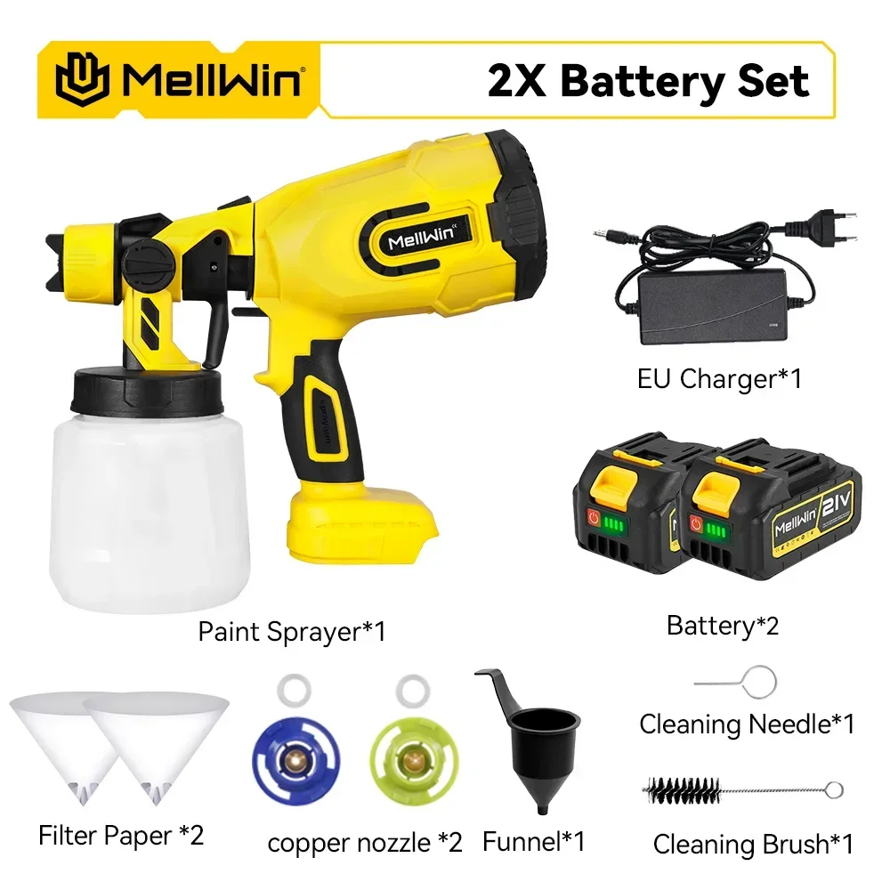 MELLWIN Kabelloser Elektrischer Farbsprüher 1200ML HVLP Tragbare Airless-Spritzpistole 42000 U/min 1500CC/Min Farbsprüher mit Leistungsanzeige für Haus, Auto, Möbel, Stahlbeschichtung für Makita 18V Akku – Detail 16