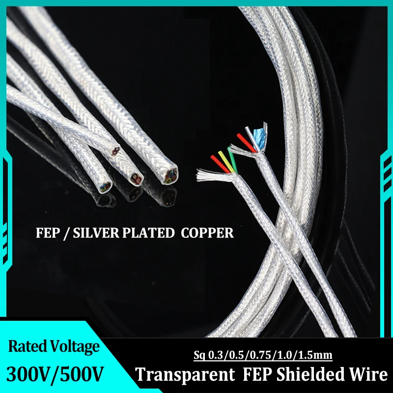 

1 - 10M Transparent PTFE Shielded Wires 0.15/0.2/0.35/0.5mm FEP Insulated Audio Speaker Headphone Silver Plated Copper Cable