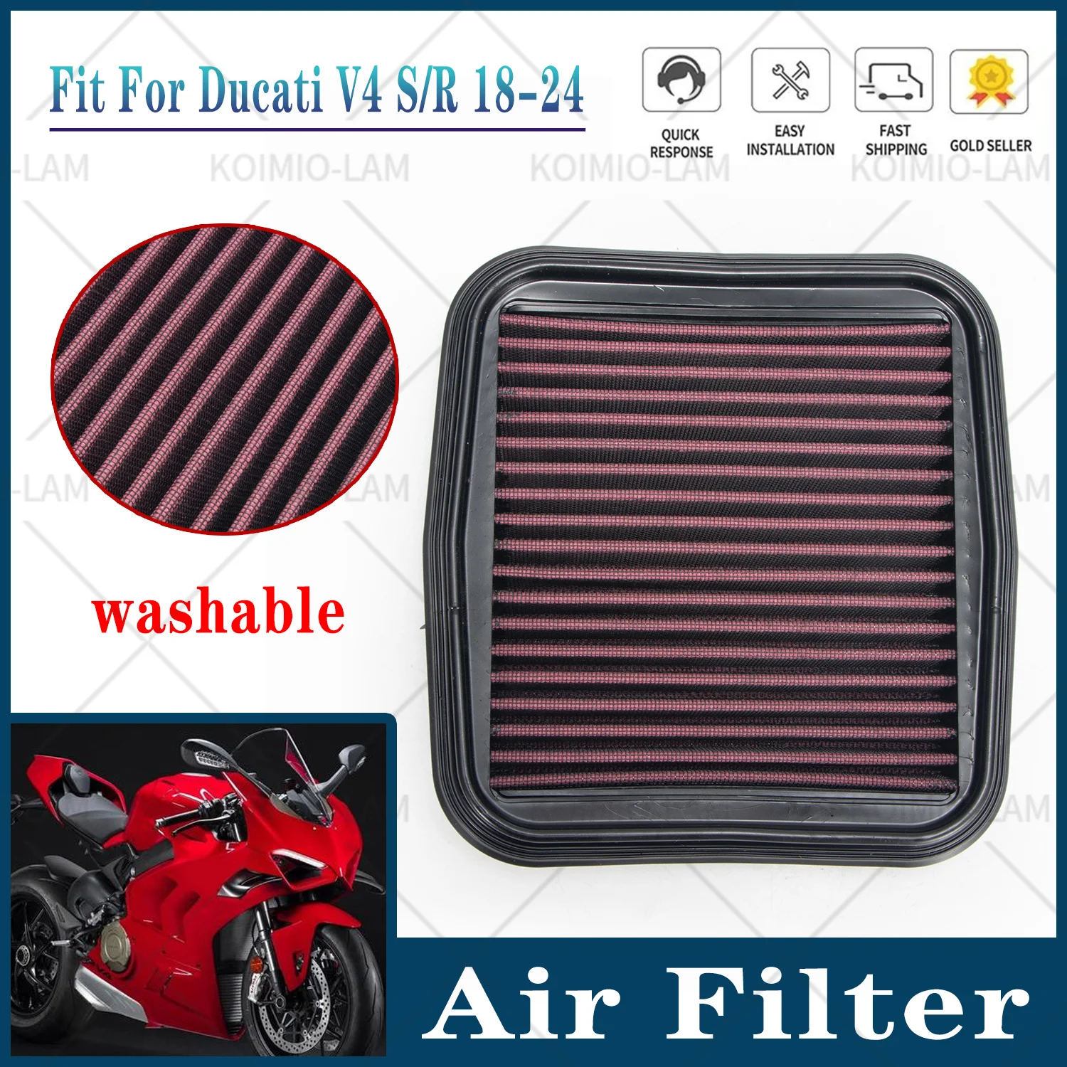 Ajuste para Ducati Multistrada V4S Panigale V4 S Streetfighter V4 filtro de aire limpiador para admisión de motocicleta