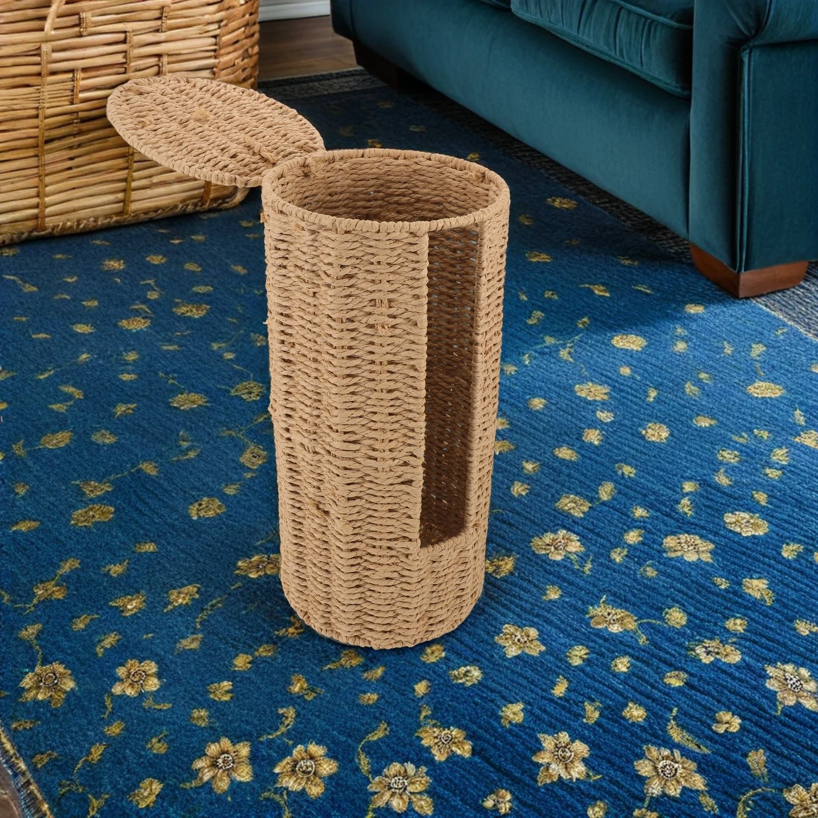 

Woven Rattan Toilet Paper Basket Covered Tissue Holder Minimalist Boho Bathroom Storage Organizer Laundry Countertop Decorative