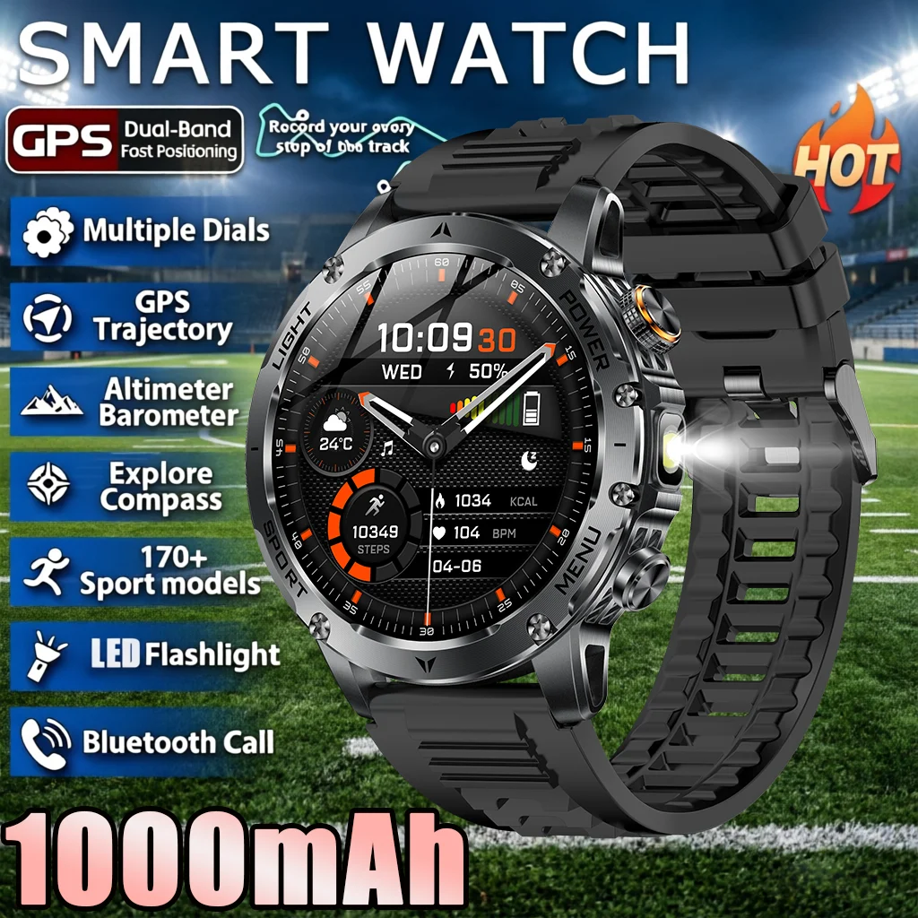 

2026NEW Smartwatch Outdoors 1000mAh Large battery Sports Modes Health monitoring Bluetooth call Compass Waterproof GPS manwomaN
