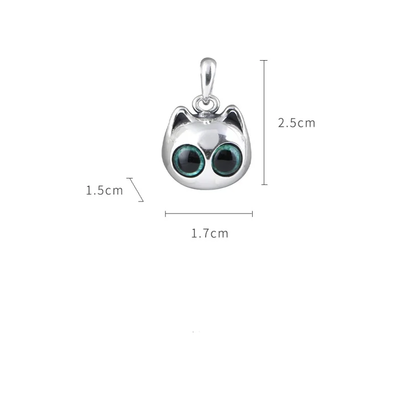 Solid Silver Cat Head Pendant S925 Solid Silver Polishing Small Luxury Design Three Dimensional Cat Necklace Pendant