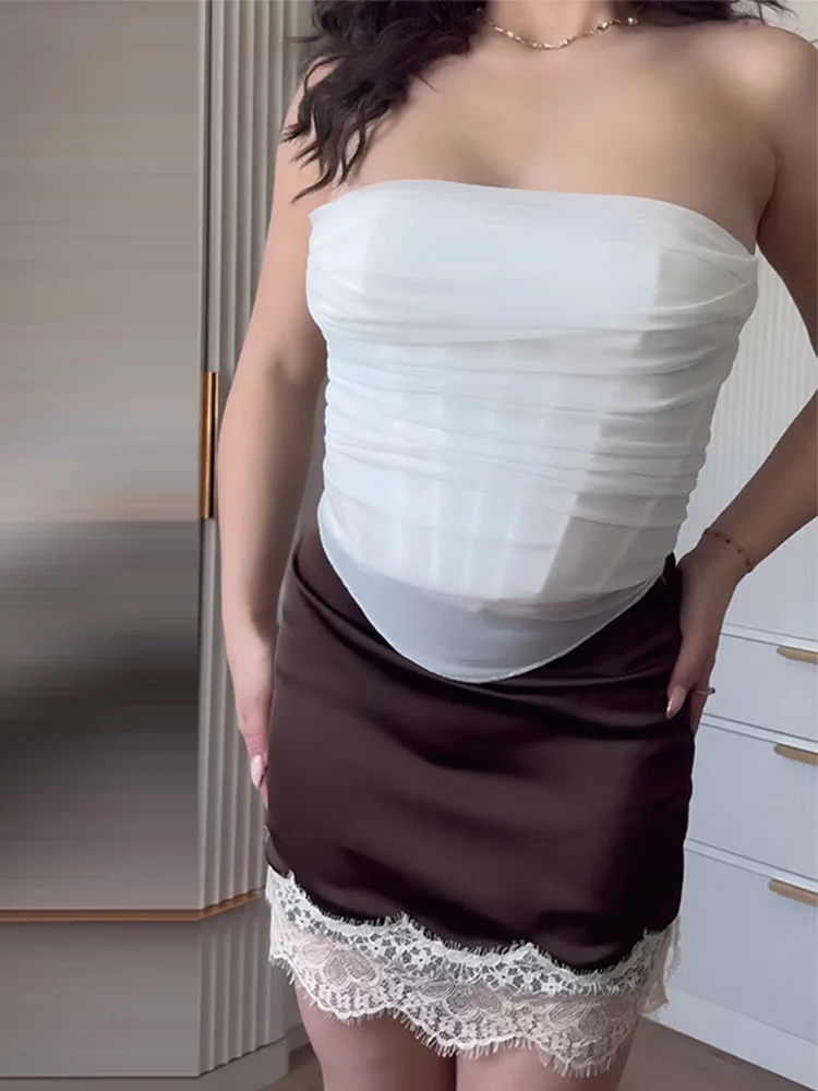 Spitzen-Patchwork-Minirock für Damen, Sexy Hochgeschnittener Hüftrock mit Ausschnitten, Unregelmäßiger Saum, Schlanke Röcke, Schicke Bürokleidung, Neue Partymode – Detail 6