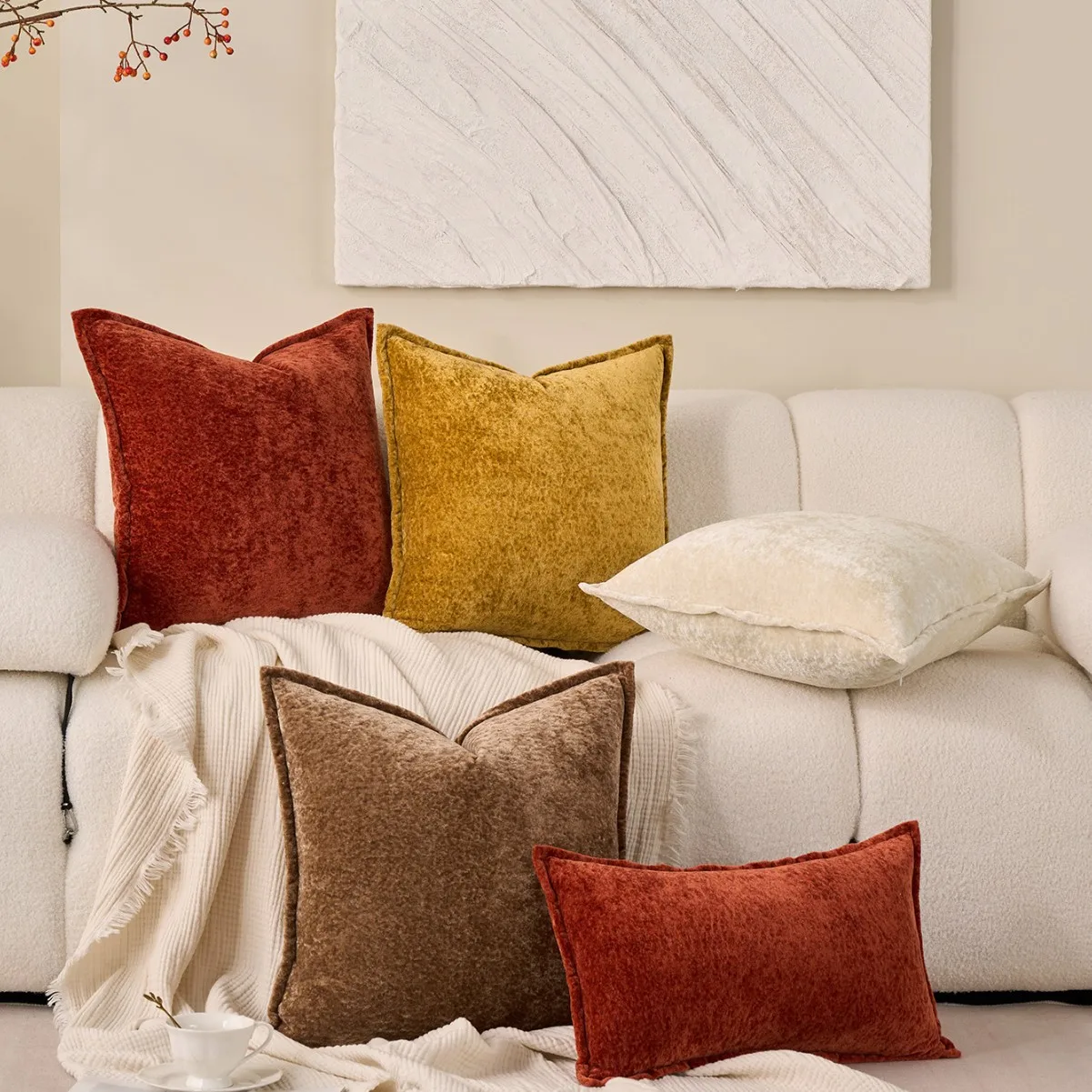 45x45cm Simple Thick Chenille Throw Pillowcase Cojines Solid Color Cushion Cover Bedroom Living Room Sofa Comfor Pillow Covers