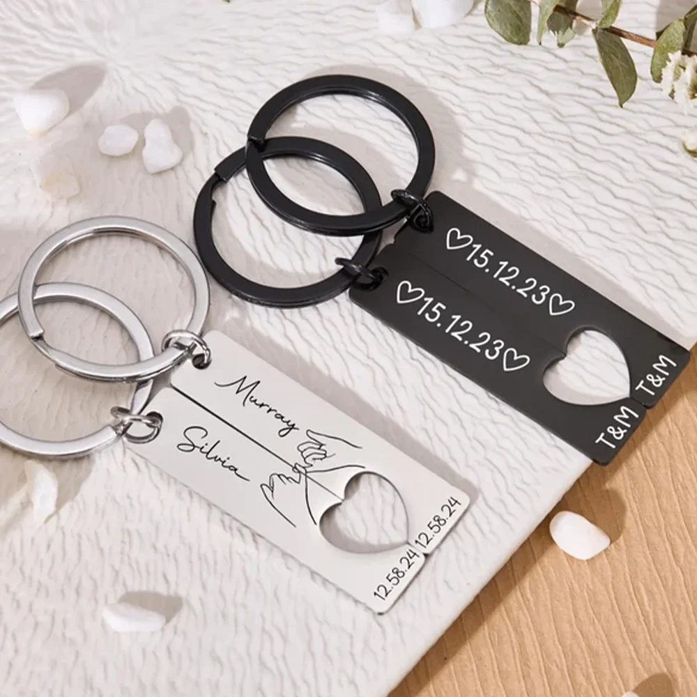 Personalized Stainless Steel Keychain, Engraved Date, BoyfriendGirlfriend Name Keychain, Couple Name Keychain