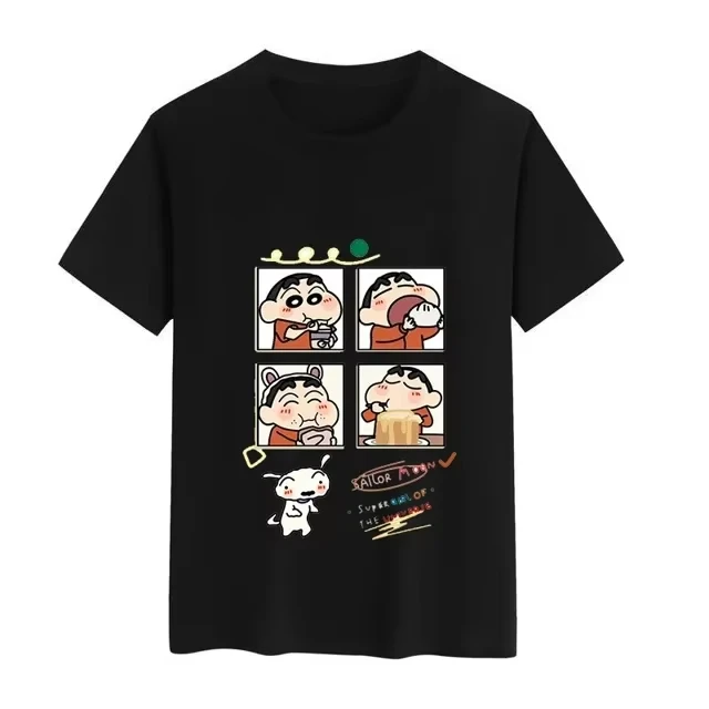 2026 Summer Fashion Crayon Shin Chan Exclusive Graphic T-shirt Unisex Cotton Oversized Cute Cartoon Print Casual Streetwear Tops