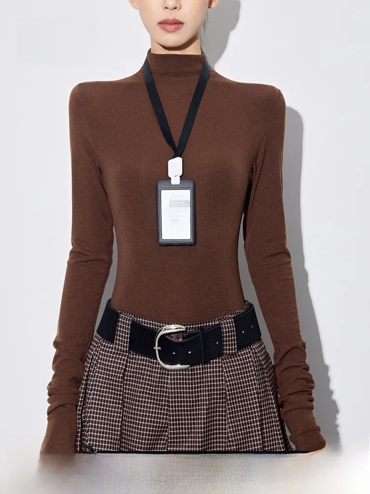 

NZNB Autumn New Sle Women's Slim Fit Long Sve Knitted T-irt f High Collar Top American Sle Faion for Ladies