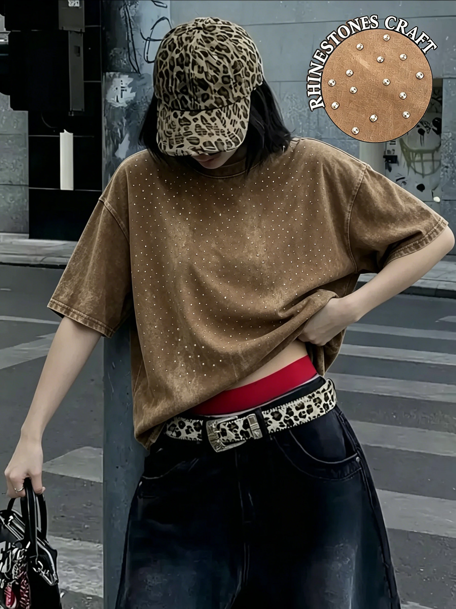 Vintage Street Washed T-shirts Womens Summer Diamond Cotton Short Sleeve Tops Casual O-Neck Oversized Tees Basic Woman Clothes