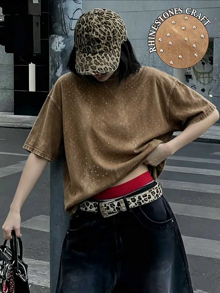  Vintage Street Washed T-shirts Womens Summer Diamond Cotton Short Sleeve Tops Casual O-Neck Oversized Tees Basic Woman Clothes 