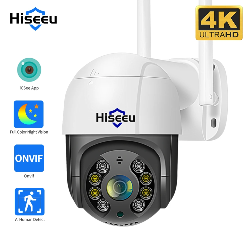 Hiseeu 4K 8MP Wifi PTZ Camera 5x Digital Zoom AI Human Detection Two-way Voice ONVIF Wireless IP Security Protection Camera