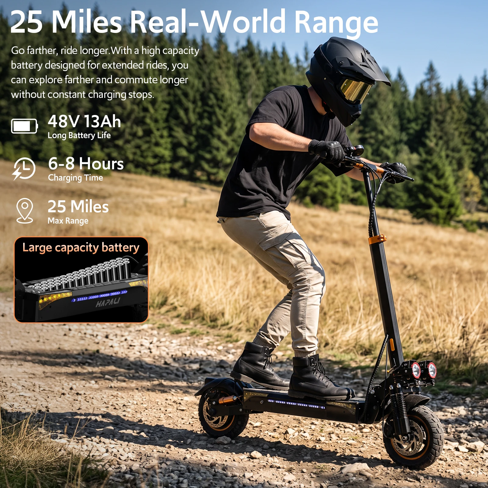 Electric Scooter Adults, 1200W Motor, E-Scooters Up to 25 Miles Range,11" Off-Road/All Terrain Tire Scooter with Dual Suspension &Side Light view 4