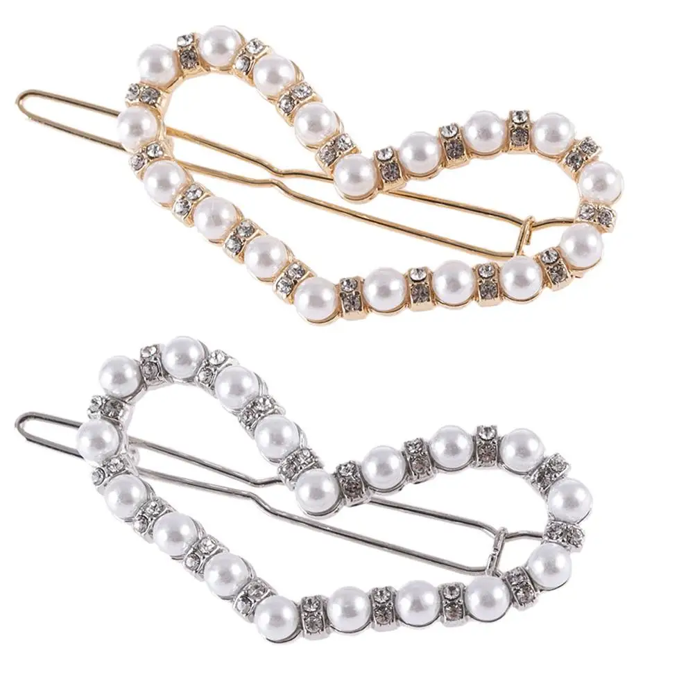 

2Pcs Hair Clips Pearl Rhinestone Decorations Non Slip Bobby Pins Hairstyling Any Season Hair Color Party Banquet