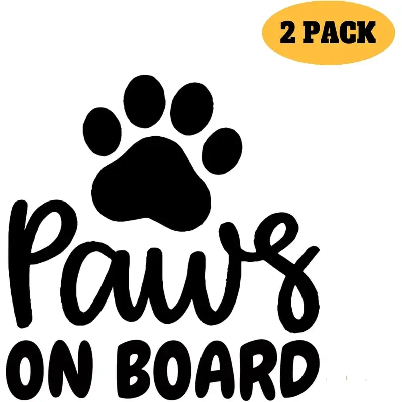 1er-Pack Paws on Board-Autoaufkleber – niedliche Vinyl-Aufkleber mit Haustierpfotenabdruck, schwarz-weißen Pfotenabdrücken und kursiven Schriftzug, langlebig P