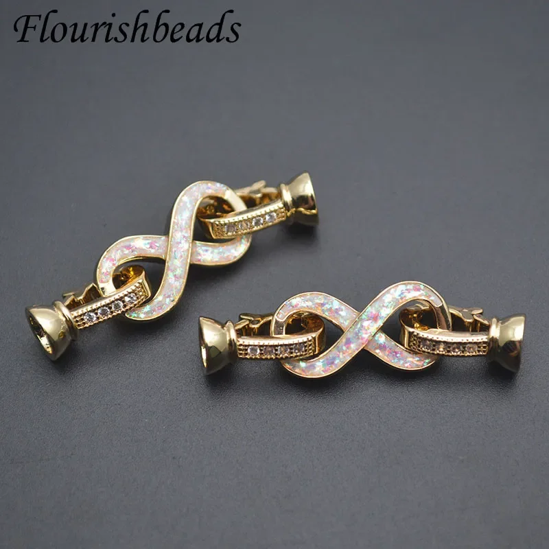 5-10pcs Opal Paved CZ Beads  8 Letter Shape Connectors Clasp Accessories for DIY Pearl Necklace Jewelry Accessories