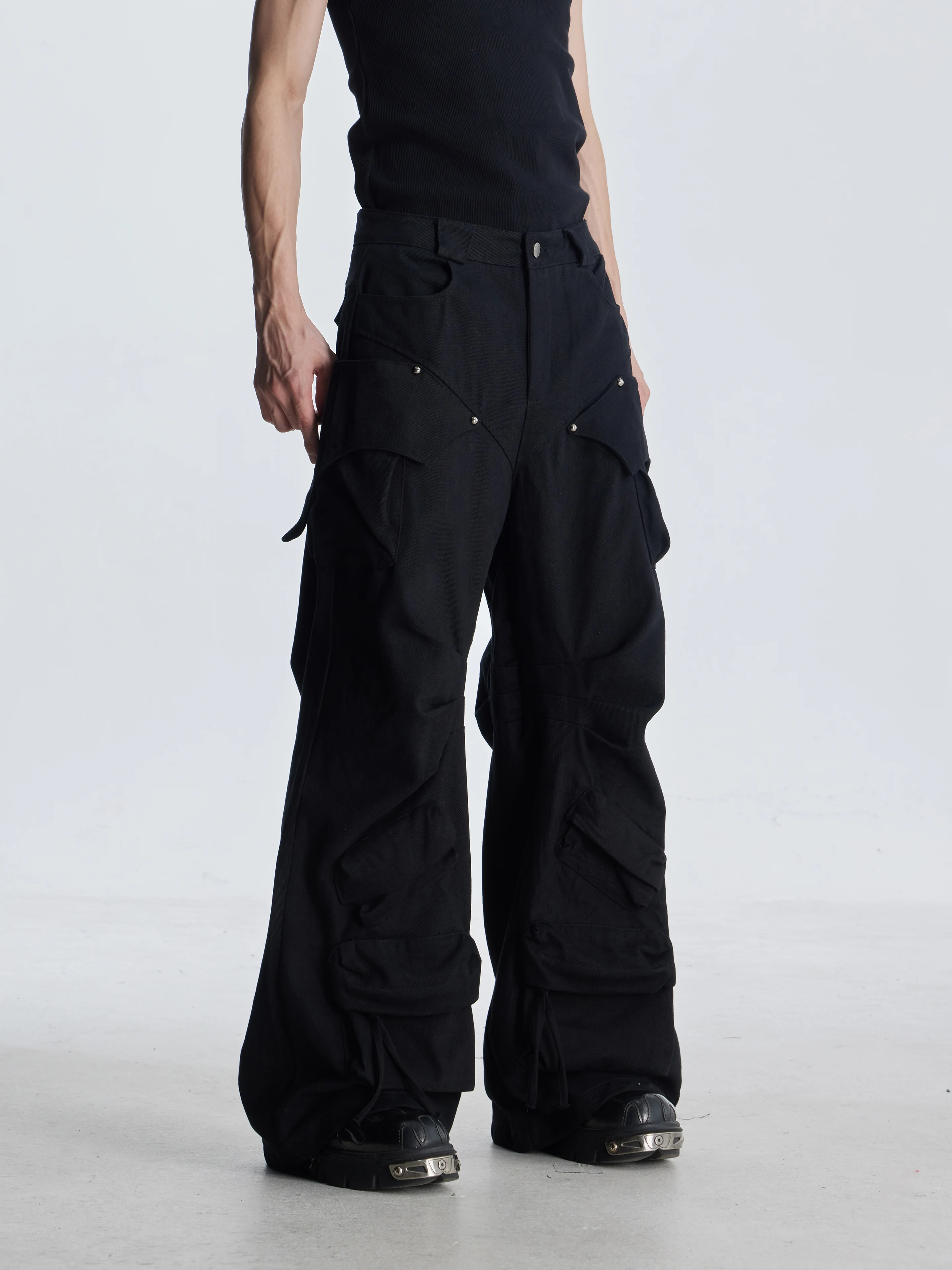 

Специальный дизайн, свободные прямые джинсы-карго особой формы с несколькими карманами и трехмерной строчкой, мужская и женская мода