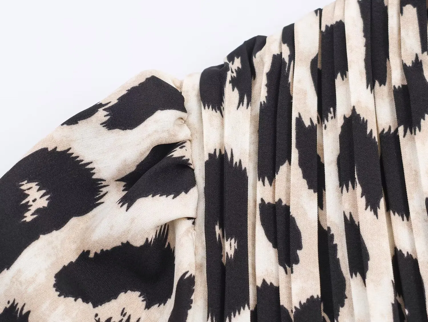 New Vintage Leopard Dot Print Long Puff Sleeve Chiffon Dress Woman Pleated Front Slim High Waist Ankle length Dresses Vestidos