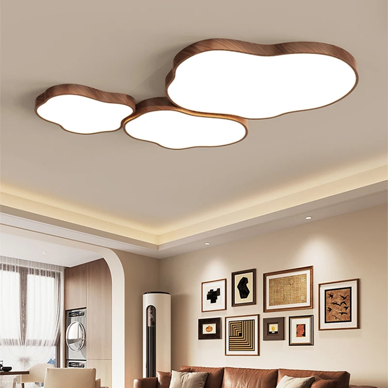 Full Spectrum Solid Wood Cloud Ceiling Light Simple Retro Style Eye Protection Bedroom Ceiling Lamps for Living Room Dining Room