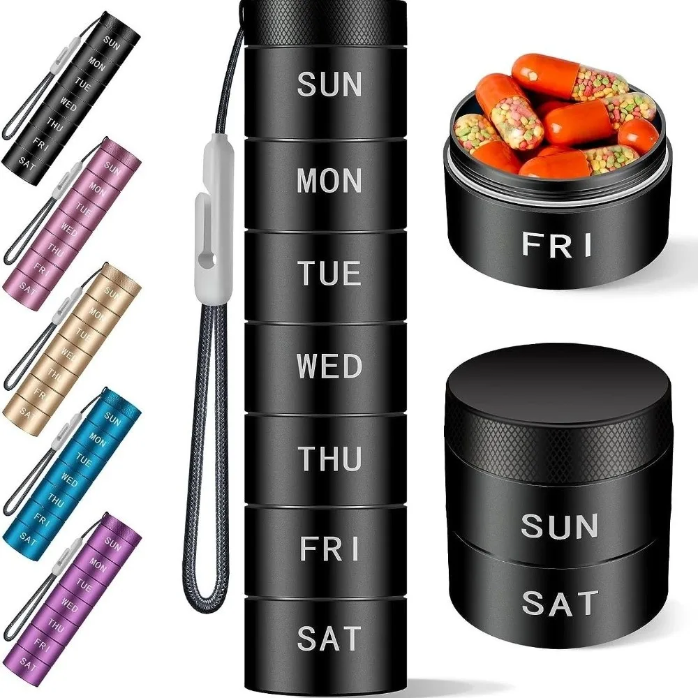 Portable Aluminium Travel Pill Organizer Waterproof 7 Day Pill Case Moisture Proof Pill Holder Outdoor