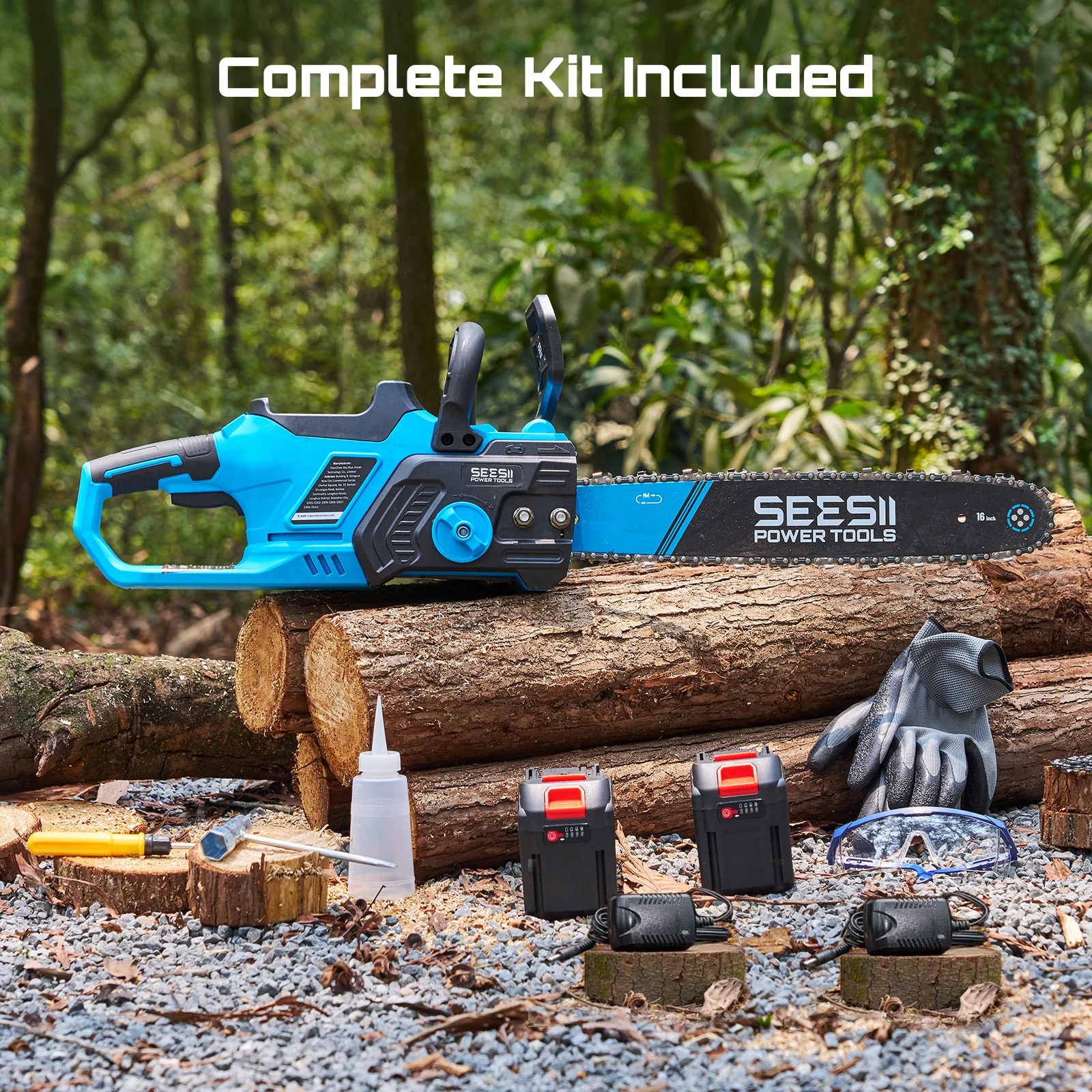 Seesii Brushless Chainsaws Cordless 16" Electric Saws Wood Cutter Pruning Garden Power Tools For Makita Pin 40V 2×4 Ah Batteriey