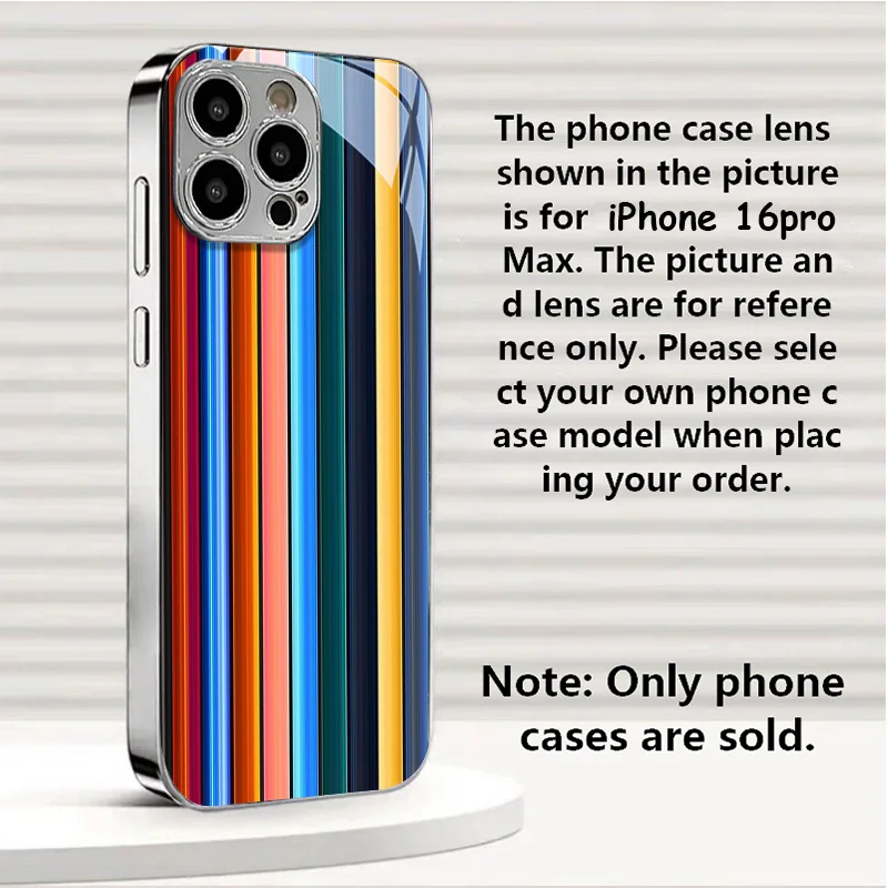 Fashion rainbow vertical stripe pattern electroplated glass phone case, suitable for iPhone 17, 16, 15, 14, 13, 12, 11, etc.