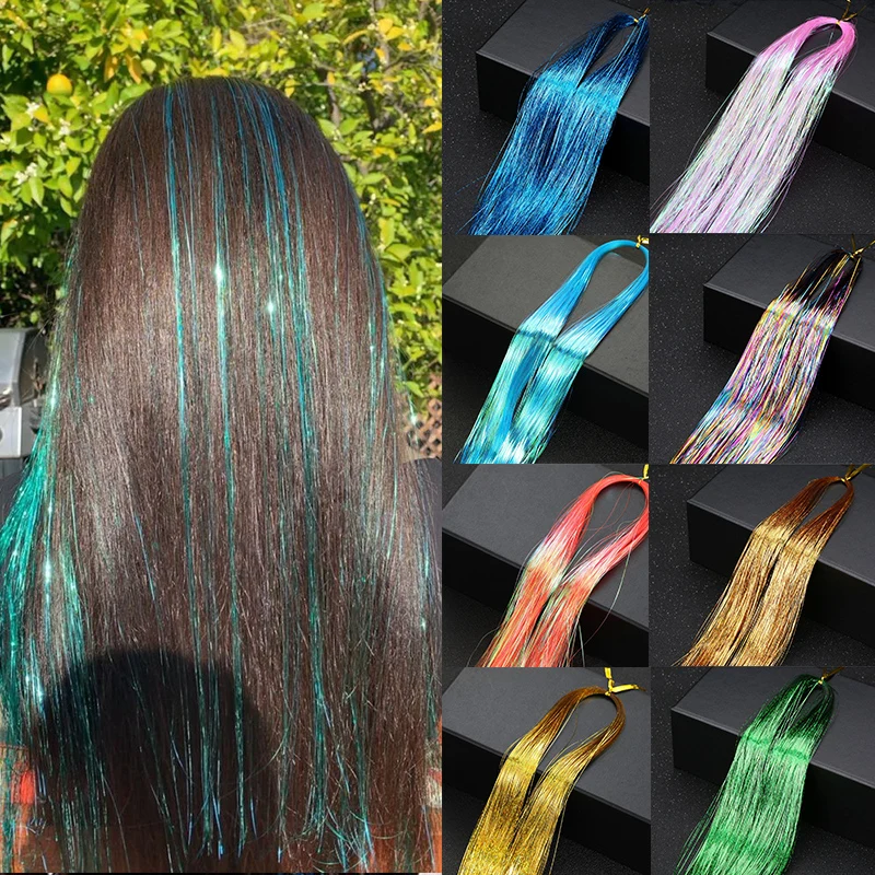 

Sparkle Hair Tinsel Rainbow Glitter Strips Hair Extension Shiny Strands Hair Dazzles Women Hippie for Braiding Hairpiece Cosplay