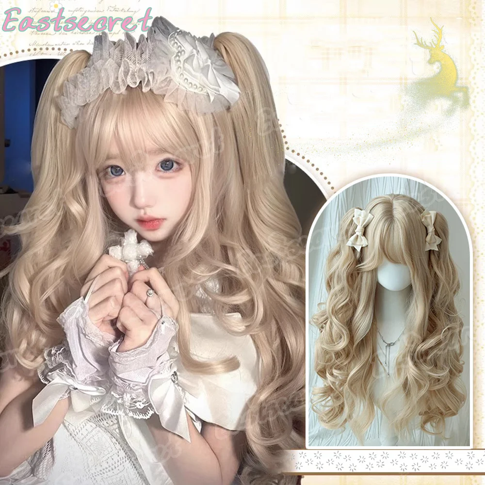 Lilota wig women's long curly hair Lolita tiger mouth grab clip double ponytail golden Roman roll synthetic wig