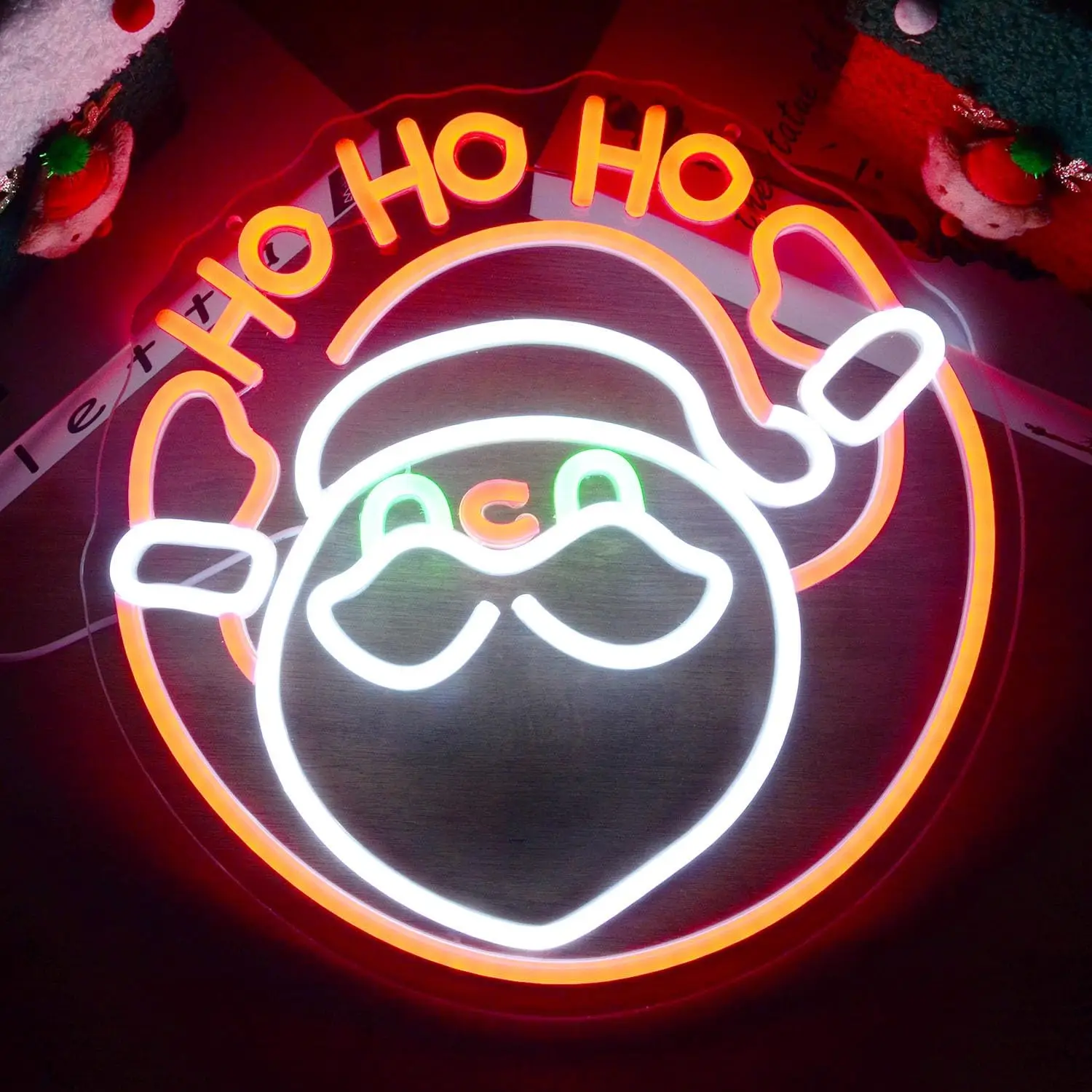 LED Santa Claus Head Neon Sign Ho Ho Ho Merry Christmas LED Neon Lights for Kids Home Office Bar Window Xmas Party Wall Decor