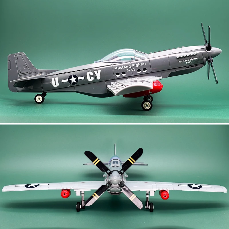 

P-51 Mustang Fighter Jet Building Blocks WWII Military Aircraft Model Warbird Replica Collectible Plane Toy Gift for Boys Adults