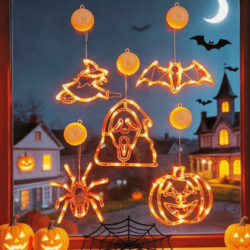 LED Powered Halloween Suction Cup Light Suction Cup Mount Orange Color Pendant Hanging Lights Glowing Effect Hanging Design
