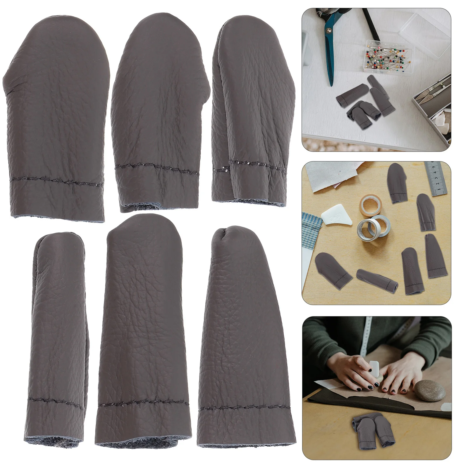 6 szt. Grube ochraniacze na palce z skóry bydlęcej do robótek dziewiarskich, haftu, szycia, rękodzieła, nakładki na kciuk i palec środkowy, izolowane, wygodne