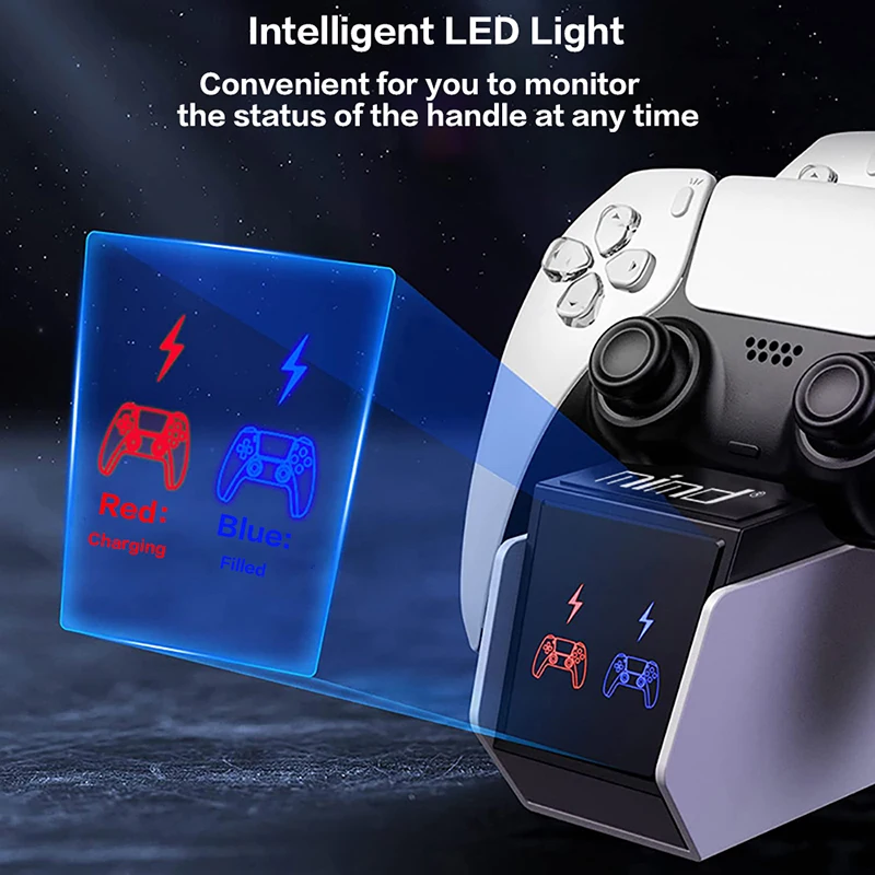 Soporte de carga de controlador Dual retroiluminado RGB para PlayStation 5 P-5, acoplamiento de carga rápida con Cable de carga tipo C