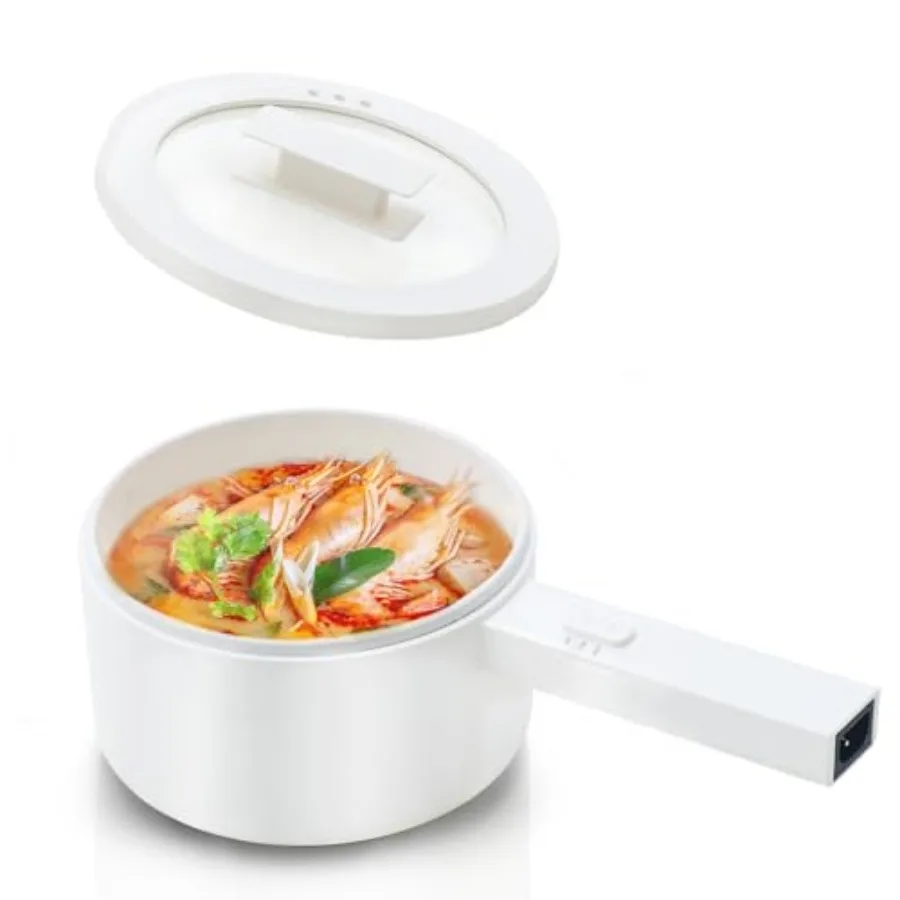 Olla Eléctrica Portátil de Cerámica Antiadherente de 1.5L para Carne, Huevo, Arroz Frito, Ramen, Avena y Sopa con 2 Accesorios