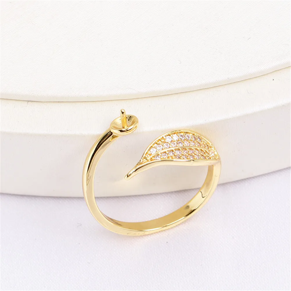 

Domestic 14k Gold Wrapped Zircon Leaf Pearl Ring Set Cold Wind Personality DIY Ring Accessories Women