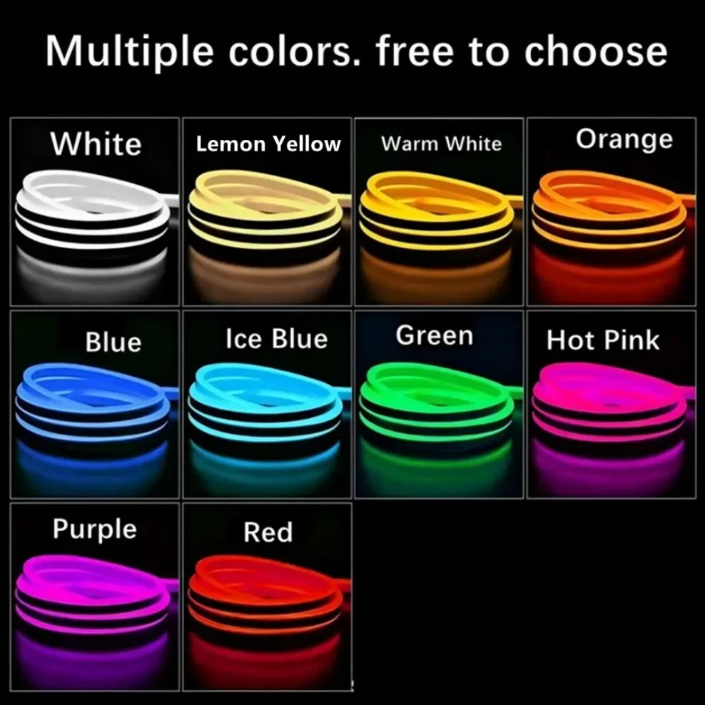 LED Neon Light Strip DC 12V Waterproof Neon Sign 6X12mm Silicone Rope Lights Flexible Lamp Decoration with DC Plug/2pin Wire