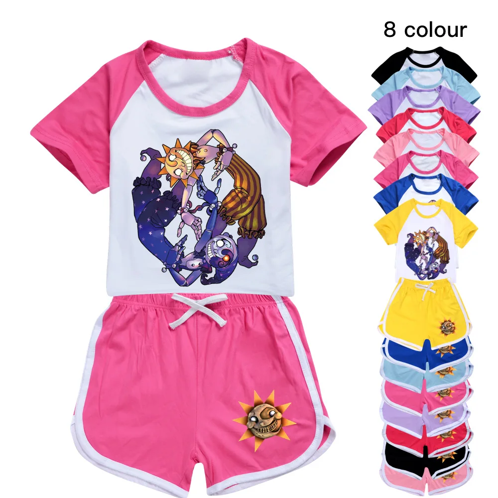 2-16Yrs Fancy Halloween Costume for Kids Sundrop FNAF Sun clown boys girls T-shirt+Shorts 2pcs Set Cosplay Anime Birthday Gift