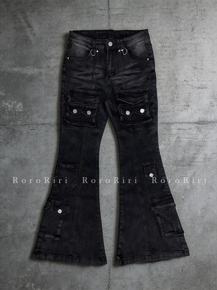 RORORIRI Retro High Rise Jeans for Women Acubi Fashion Stretchy Slim Fit Cargo Denim Bootcut Pants Grunge Alternative Clothes