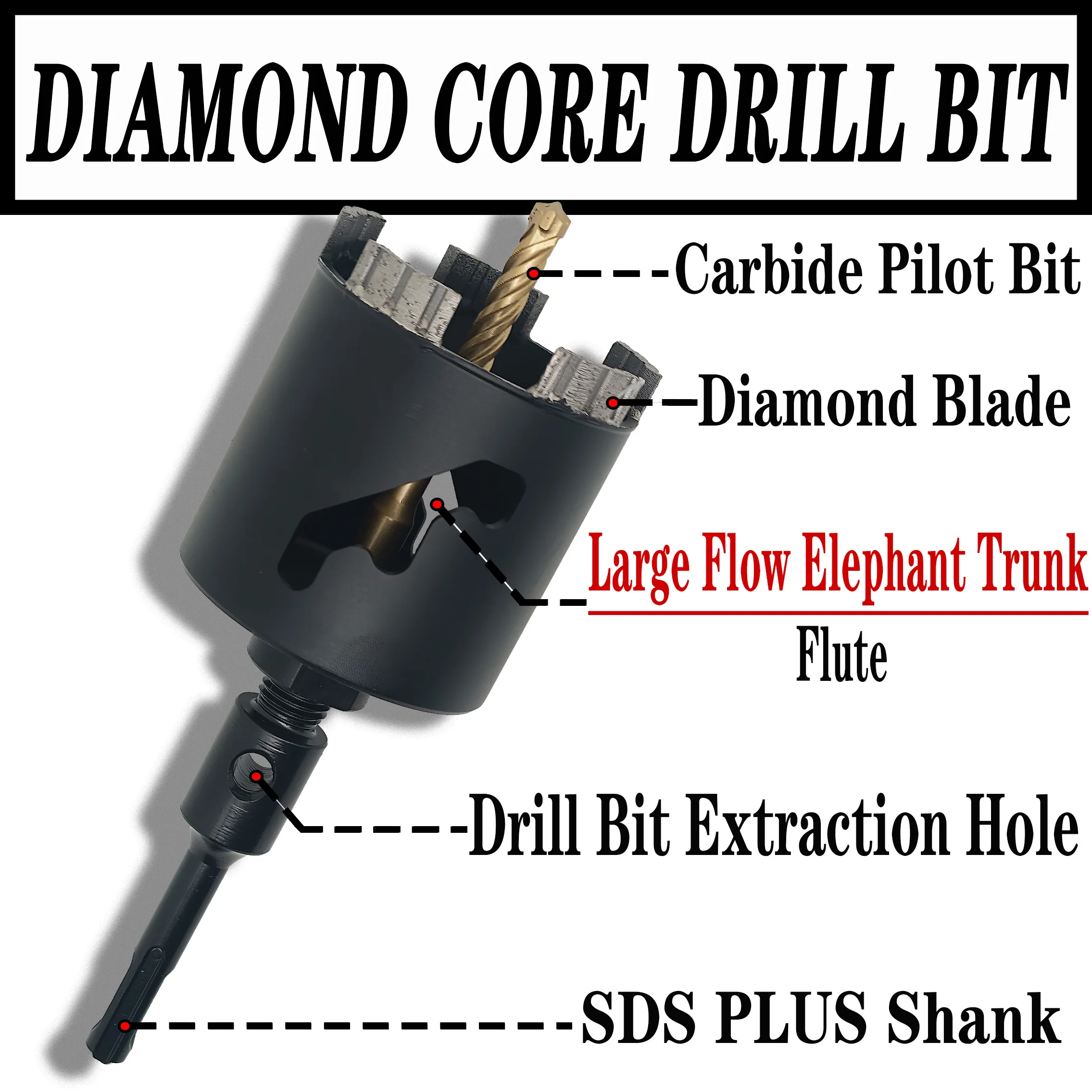 Dry Cutting Dry Diamond Core Drill Bit Hole Saw SDS Plus 30-160mm For Brick Wall Concrete Granite Stone Masonry Cement Block