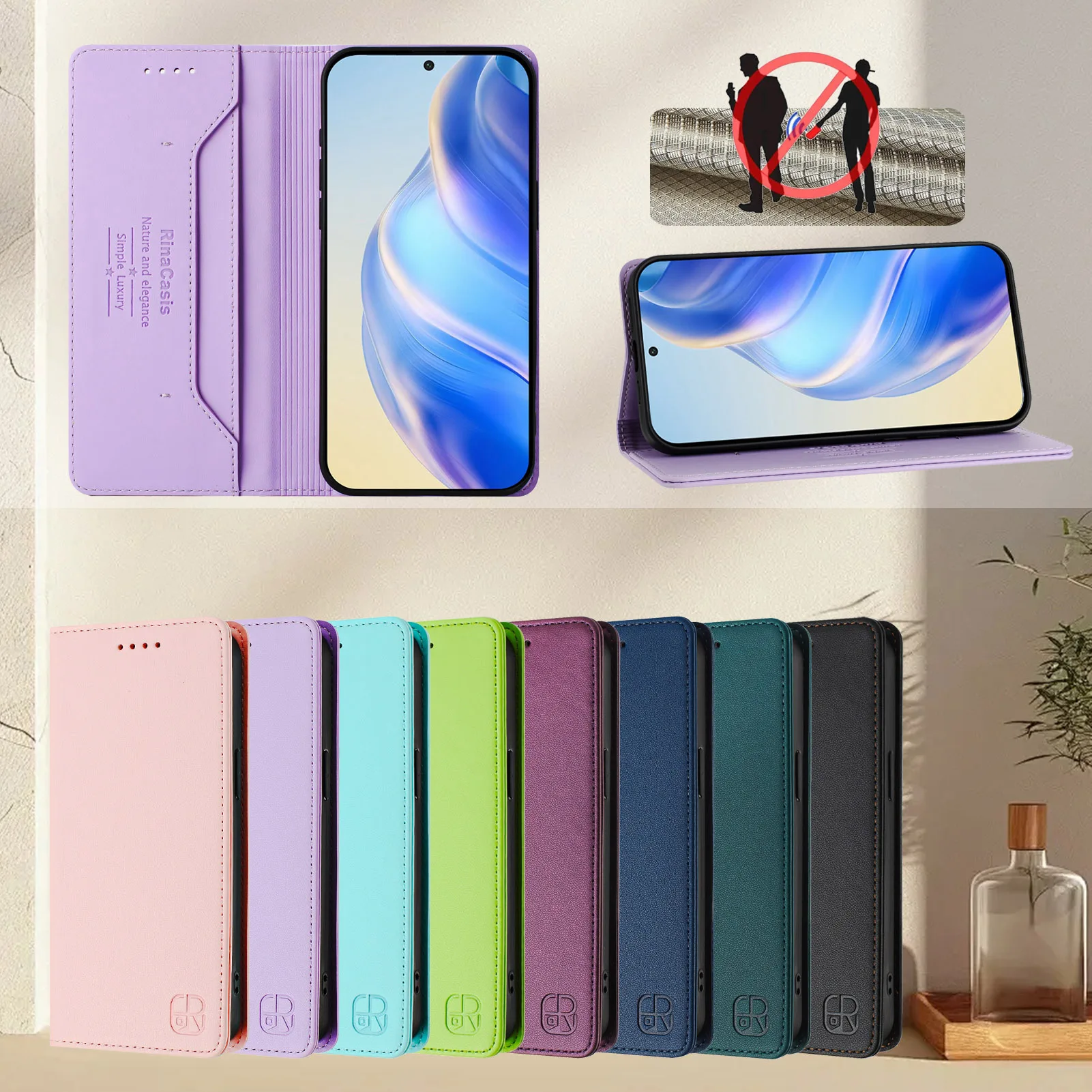 

Magnetic RFID Blocking Phone Case For Xiaomi Poco C75 C71 C65 C61 C55 C51 C50 C40 Leather 2 Card Slots Anti Scratch Wallet Cover