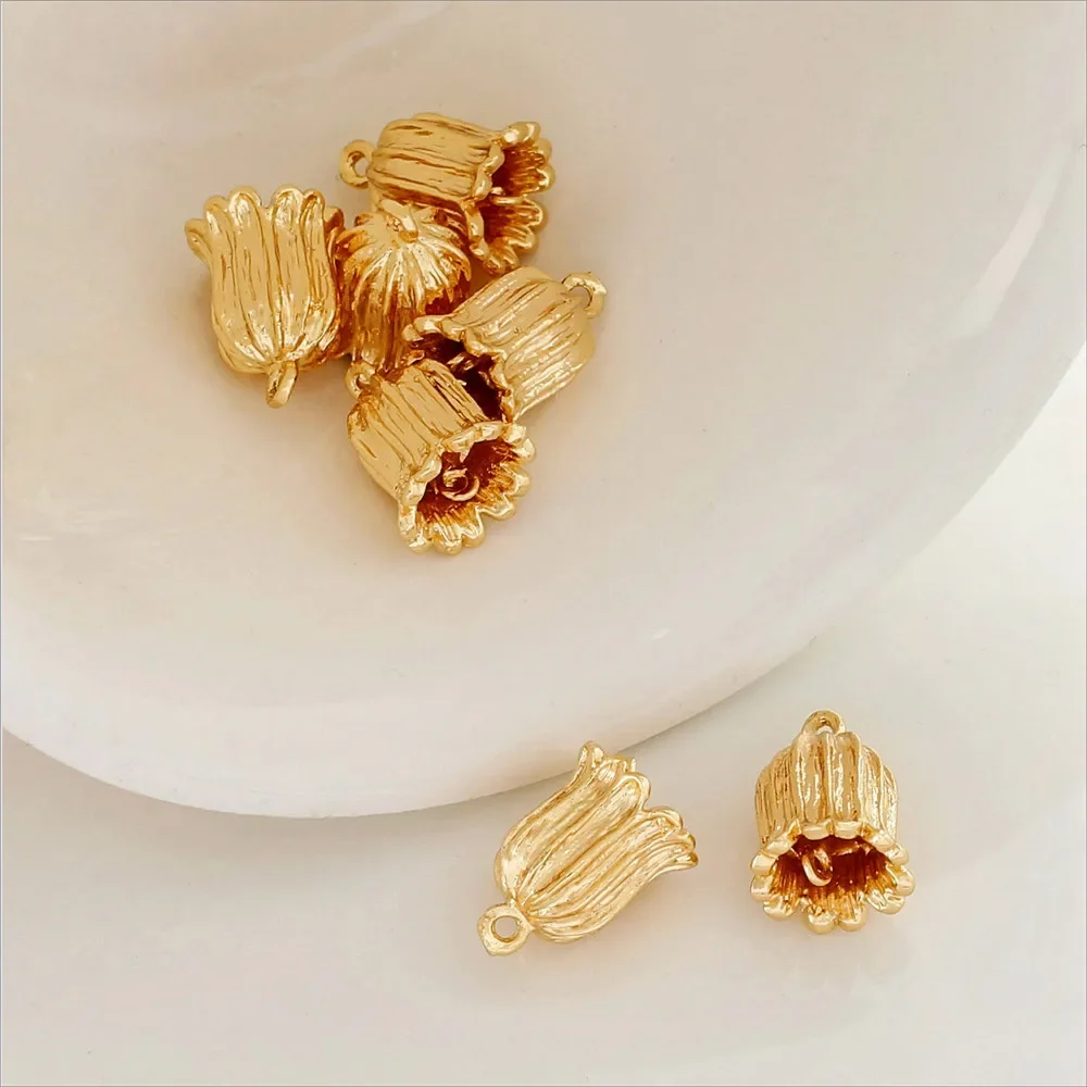 

14K Bag Gold Bell Orchid Tassel Flower Hat Double Hanging Connection DIY Earrings Hanging Accessories