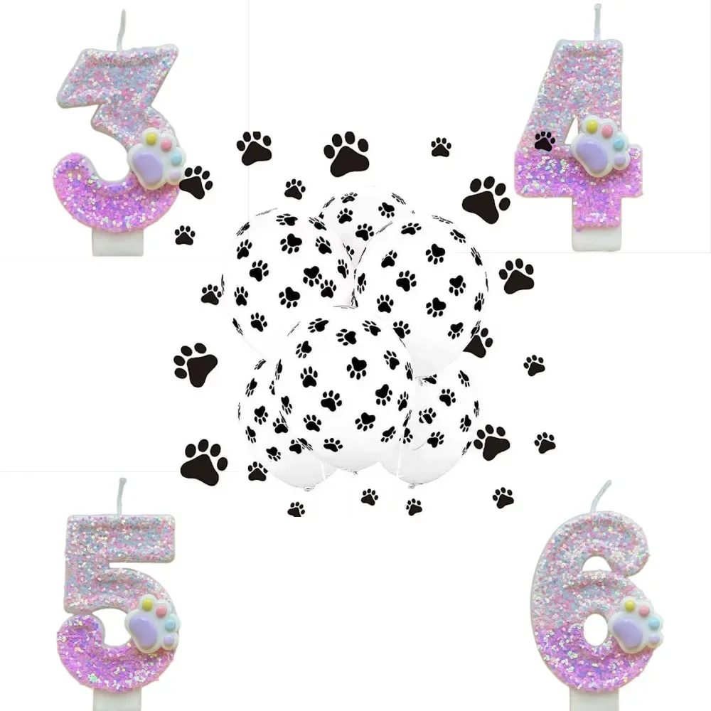 0-9 Paw Patrol Number Candles 12inch Dog Paw Print Party Balloons For Kids Birthday Decor Baby Shower Party Decoration Gifts DIY