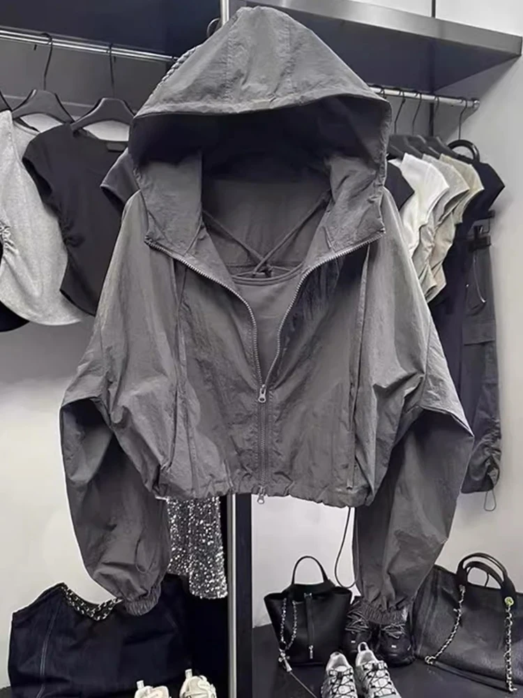 

Casual Faionable Hooded Jaet 2025 New Sle Long Sve Zipper Top Sun Protection Windproof Outdoor Leisure Women's Coat