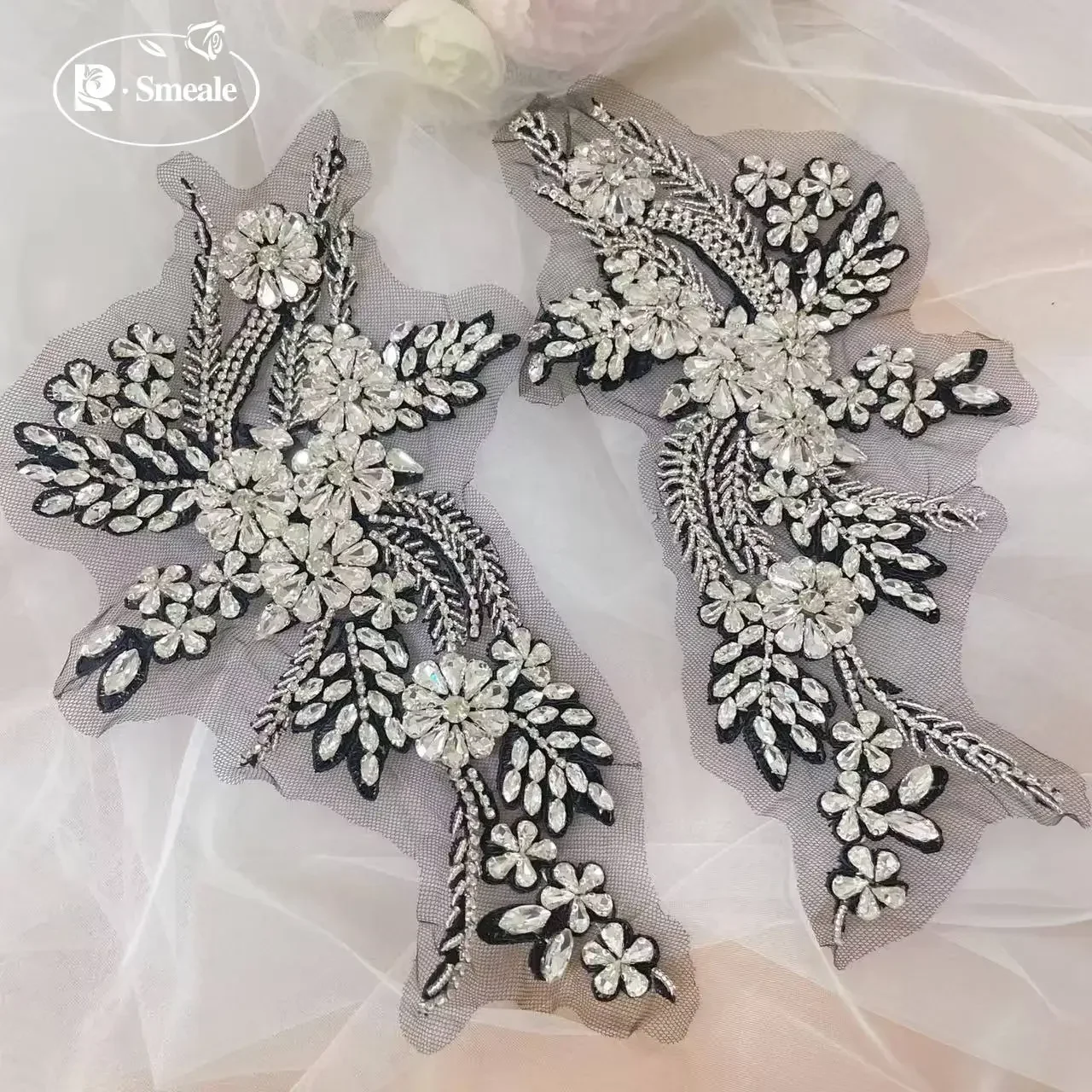 1 زوج 4 اللون مخيط يدويا الزجاج الحفر مرآة الزهور تألق حجر الراين معاطف الخصر الكتفين فستان الزفاف Patch بها بنفسك التصحيح. #4