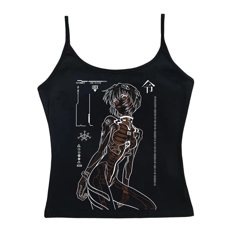 Top corto de corsé de Anime para mujer, ropa gótica recortada de verano para mujer, camiseta sin mangas con tirantes, Emo, Y2k 2000s, 2000