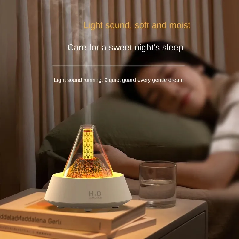 Cross-border New Colorful Simulation Volcano Aroma Diffuser Fog Type USB Desktop Household Automatic 80ml Capacity 36dB