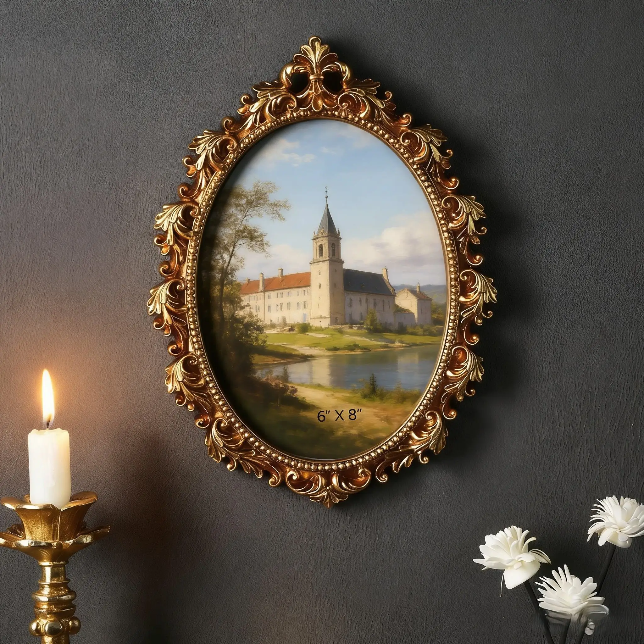 Handgefertigter Ovaler Bilderrahmen aus Harz, Gold 27x20cm für Wohnzimmer, Schlafzimmer, Arbeitszimmer, Europäischer Klassischer Wandbehang