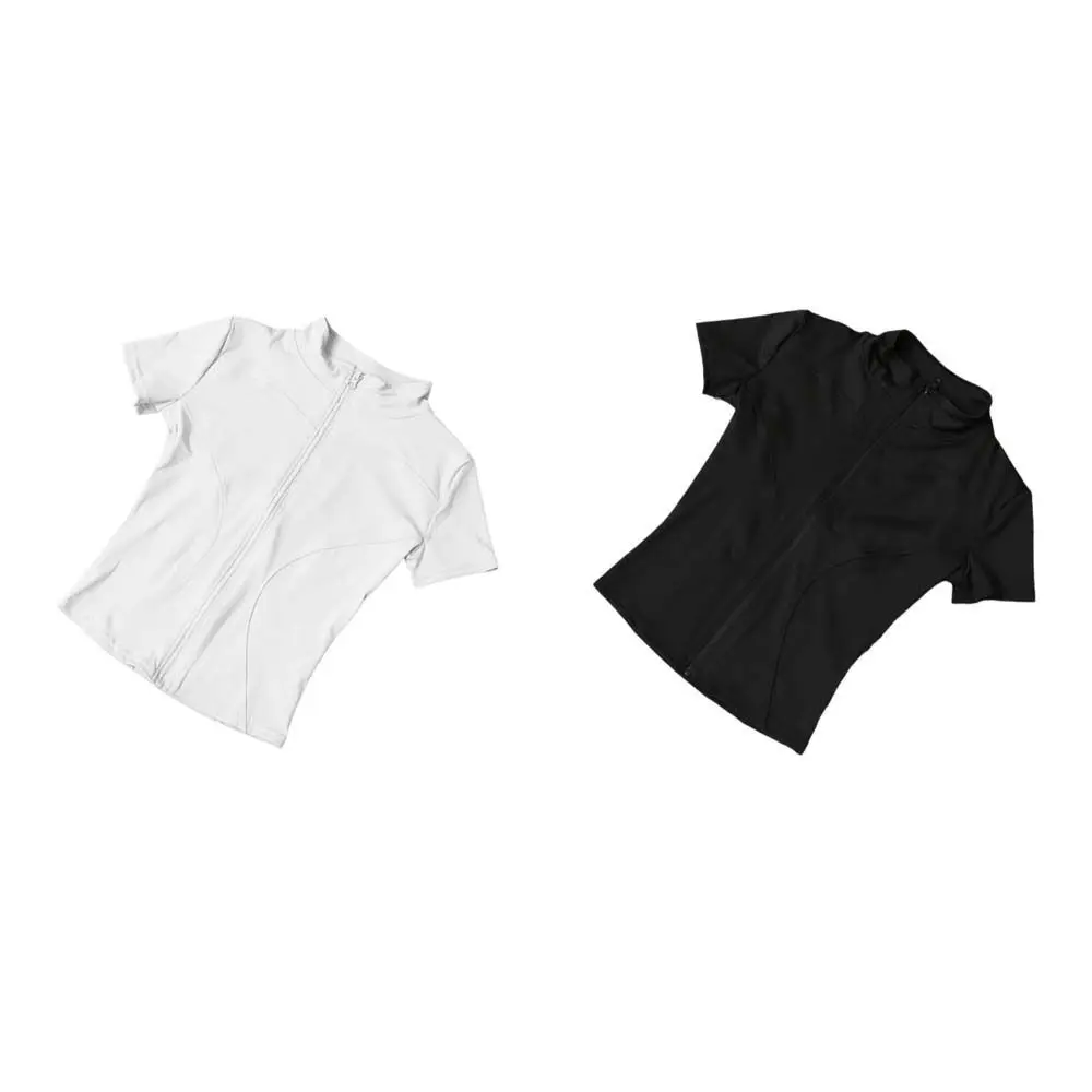 Veste de sport à manches courtes T-shirt noir blanc Absorption de la sueur veste de Yoga chemise séchage rapide doux Yoga haut court été